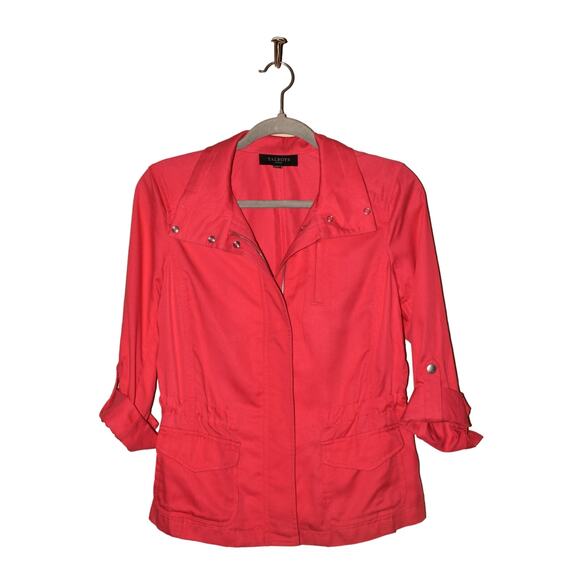 TALBOTS $109 Red Zip-Up Utility Jacket with Roll-Tab Sleeves Size P‎ - Picture 1 of 4